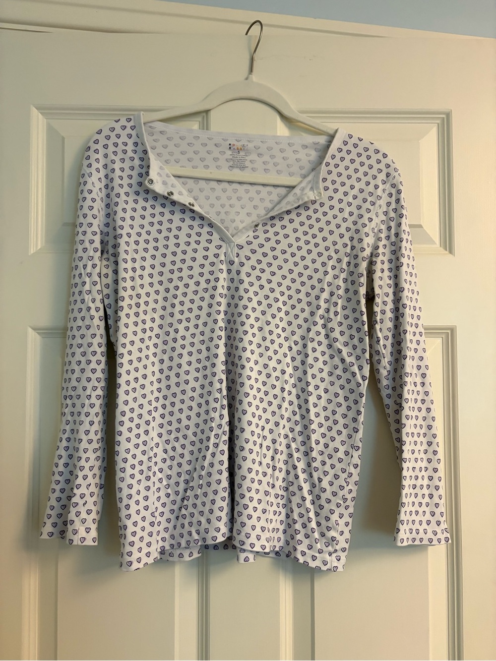 Roller Rabbit White Long-Sleeve Top with Purple Heart Print